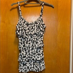 INC International Concepts Black and White Floral Layered Tank